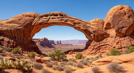 Scenic view of monument valley through a natural rock archway desert