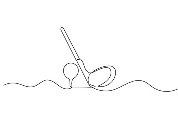 Golf club and ball minimal continuous line artwork in elegant outline vector illustration

