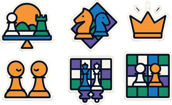 Colorful chess icons with modern line style for game enthusiasts