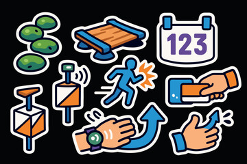 Vibrant smart technology and fitness icons with bold outlined stickers