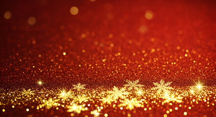 3d icon of festive red glitter background with golden snowflakes and bokeh lights for christmas celebration