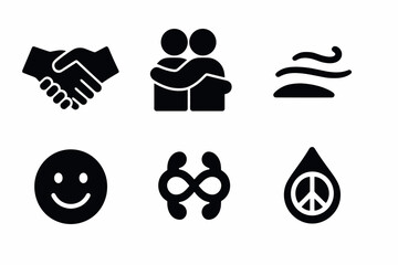 Simple symbol set featuring peace, unity, and friendship icons