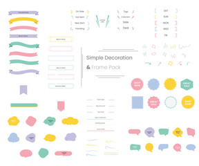Set of Simple Decorative Illustrations, Frames, Speech Bubbles, Ribbons, Backgrounds and Design Elements