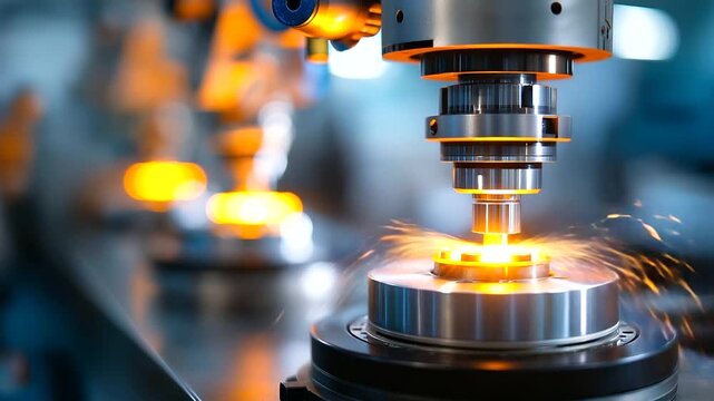 Battery cell stacking robot with vacuum grippers precision placement automation lithium ion manufacturing EV production technology cylindrical cells visible clean room