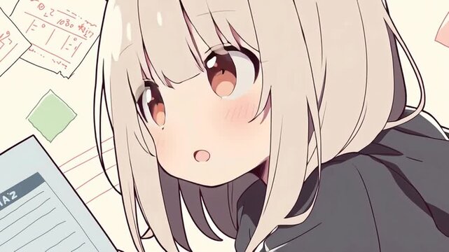 収支報告をするアニメ調の美少女