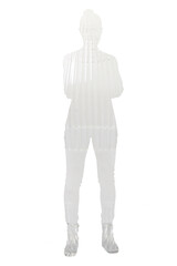 Silhouette of a standing woman made of  transparent glass bottles