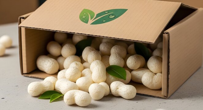 Sustainable packaging peanuts in cardboard box eco friendly shipping supplies for ecommerce business