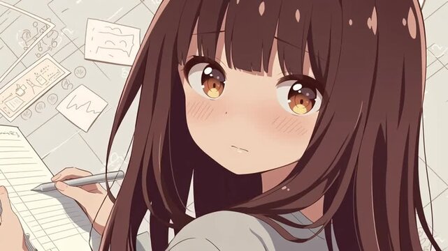 収支報告をするアニメ調の美少女