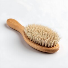 Minimalist wooden hairbrush featuring textured plant-based bristles