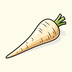Cartoon parsnip root vegetable with green leafy tops
