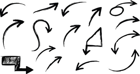 Set of black hand drawn doodle arrows collection vector illustration isolated