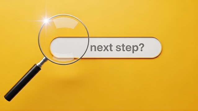 Magnifying glass examining the search bar for the next step