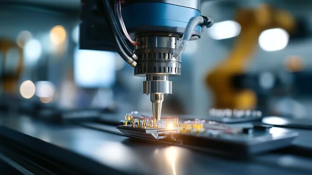 Close up of battery management system installation circuit boards and wiring visible EV electronics integration BMS technology automated assembly robotic precision work