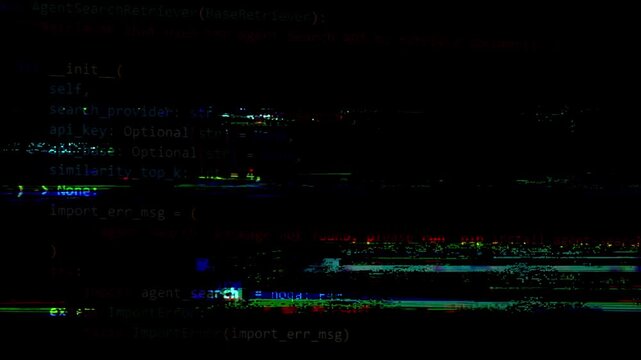 Cyberpunk Glitch Code Background: Distorted Python Programming Script with Digital Noise, System Error, and Hacker Aesthetic