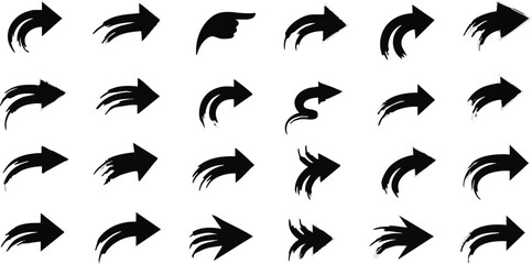 Short arrows collection grunge brush flick movement direction marker pointers graphic set