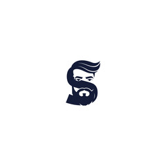 Stylized bearded man silhouette incorporated with the letter s on white background