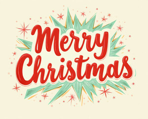 Retro 1950s Merry Christmas Typography in Coral and Mint