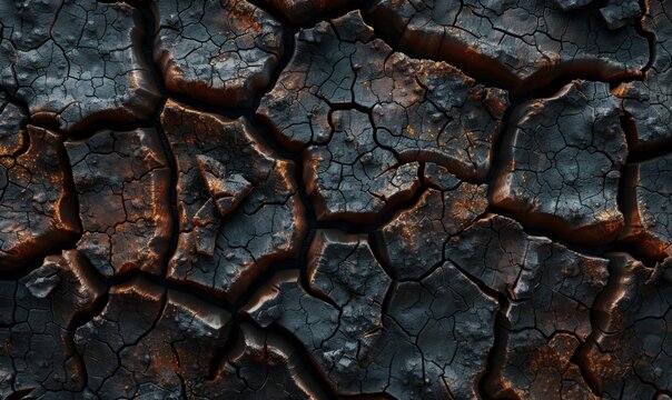Cracked earth texture with dark and bronze tones for abstract backgrounds