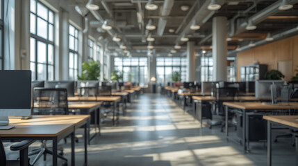 Bright Modern Coworking Space with Wooden Desks and Natural Light