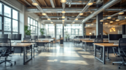 Modern Open Office Workspace with Minimalist Desks and Computer Monitors