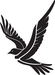 Black vector silhouette of a majestic flying eagle with spread wings and feather detail for tattoo design