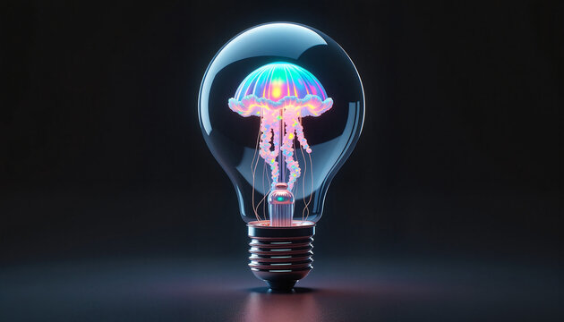Jellyfish inside a light bulb, the concept of sea life, with space for text