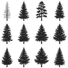 Festive Christmas Tree Silhouettes for Holiday Decor and Winter Designs, Evergreen Forest Trees, Perfect for Seasonal Greetings and Celebrations, Vector Style Illustration