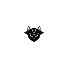 Black cat wearing pirate hat vector illustration on white background