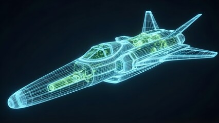 Futuristic holographic blueprint of a space shuttle design