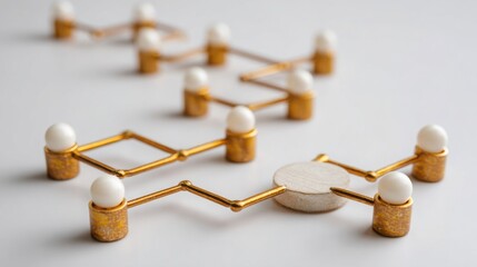 Obraz premium Artistic assembly of gold and white objects creating a unique visual display for corporate integration and branding