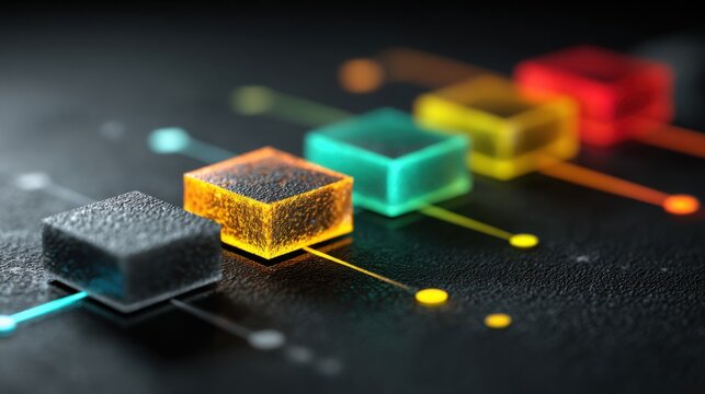 Vibrant group of colorful cubes symbolizing corporate ethics and structured visuals in a conceptual roadmap design