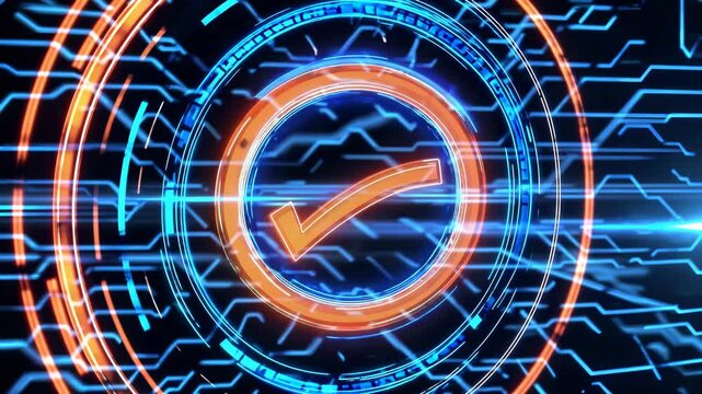 A glowing check, check, and check again &mdash; shines bright in a digital world. The system is approved, approved, and verified. Success is confirmed. The interface reflects technology, technology