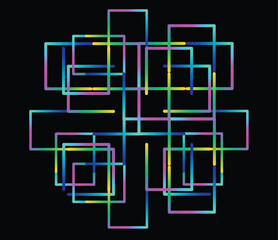 Abstract neon square grid on black background