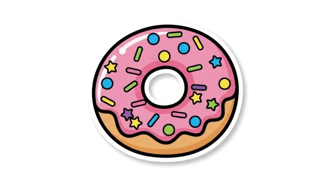 Sweet doughnut covered with pink icing and colorful sprinkles vector