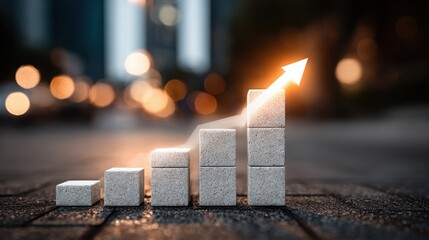 Candle burning in middle of block for corporate financial growth framework roadmap icon concept and symbolic vision