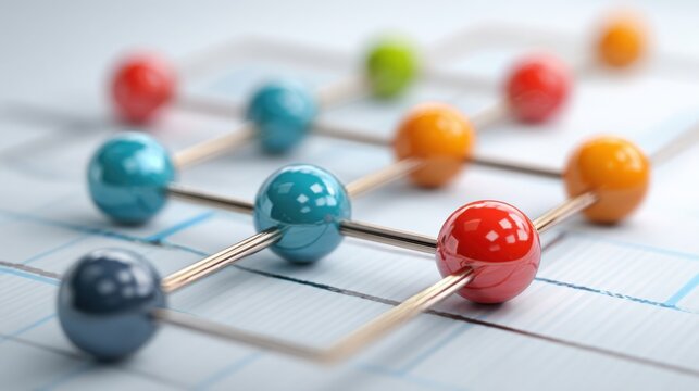 Colorful ball positioned on a graph illustrating corporate future innovation roadmap icon concept structure