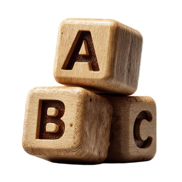 Stack of Rustic Wooden Alphabet Blocks Featuring A, B, and C Carved Letters for Educational and Decorative Purposes, Ideal for Children's Learning and Playtime