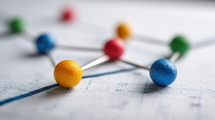 Group of colorful pins on a piece of paper illustrating corporate growth alignment roadmap icon concept in simple setting