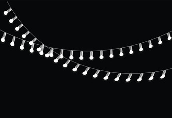 PNG Christmas lights with glowing bulbs for holiday cards and banners overlay background