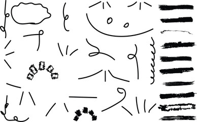 Hand drawn doodle elements and shapes in black ink on white background