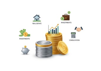 Financial growth and investment icons isolated on white background