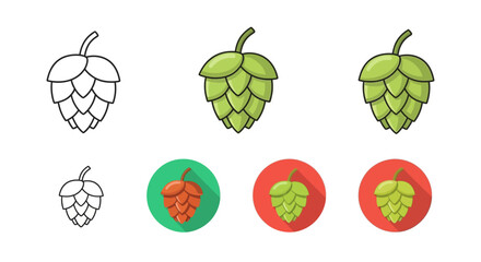 Hops flat design vector icon set