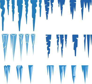 Collection of blue icicles in various shapes and sizes