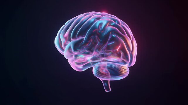 Abstract digital render of a human brain with neon lighting