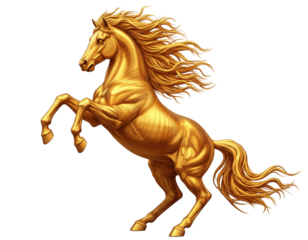 Rearing Golden Horse with Dynamic Motion, transparent PNG