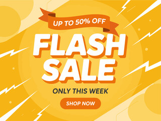 A vibrant and attention-grabbing flash sale banner showcases the excitement of savings, featuring bold typography and a bright yellow background, perfect for boosting sales.
