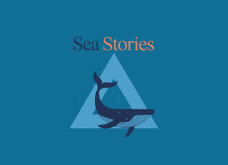 The image features a charming whale icon surrounded by a triangular frame, representing the playful theme of 'Sea Stories' and evokes curiosity about marine adventures and exploration.