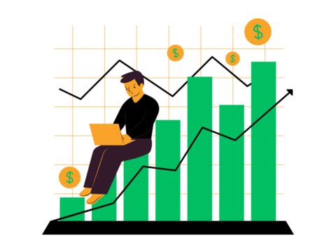 Abstract growing financial chart with the business person 