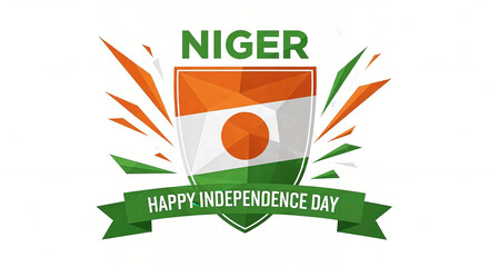 Niger independence day shield with flag isolated on white background for greeting card
