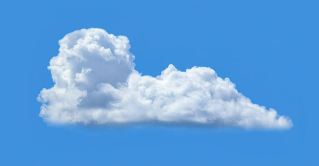 Beautiful cloudscape of nature one white cumulus cloud on blue sky background in daytime. Fabulous swirling water vapors. Multi-tiered cloud of steam.